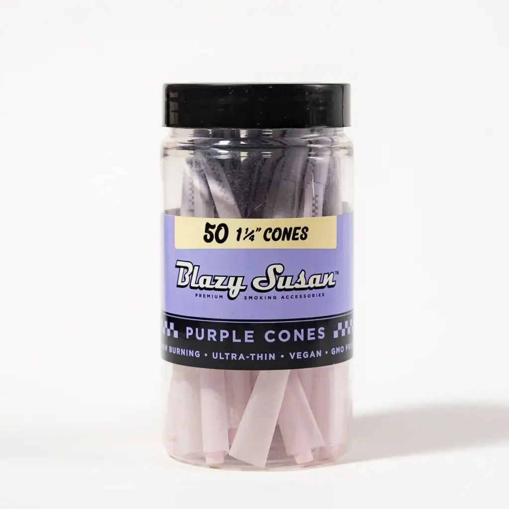 Blazy Susan | Purple Pre-Rolled Cones – 1 ¼″ - 50-Count Jar