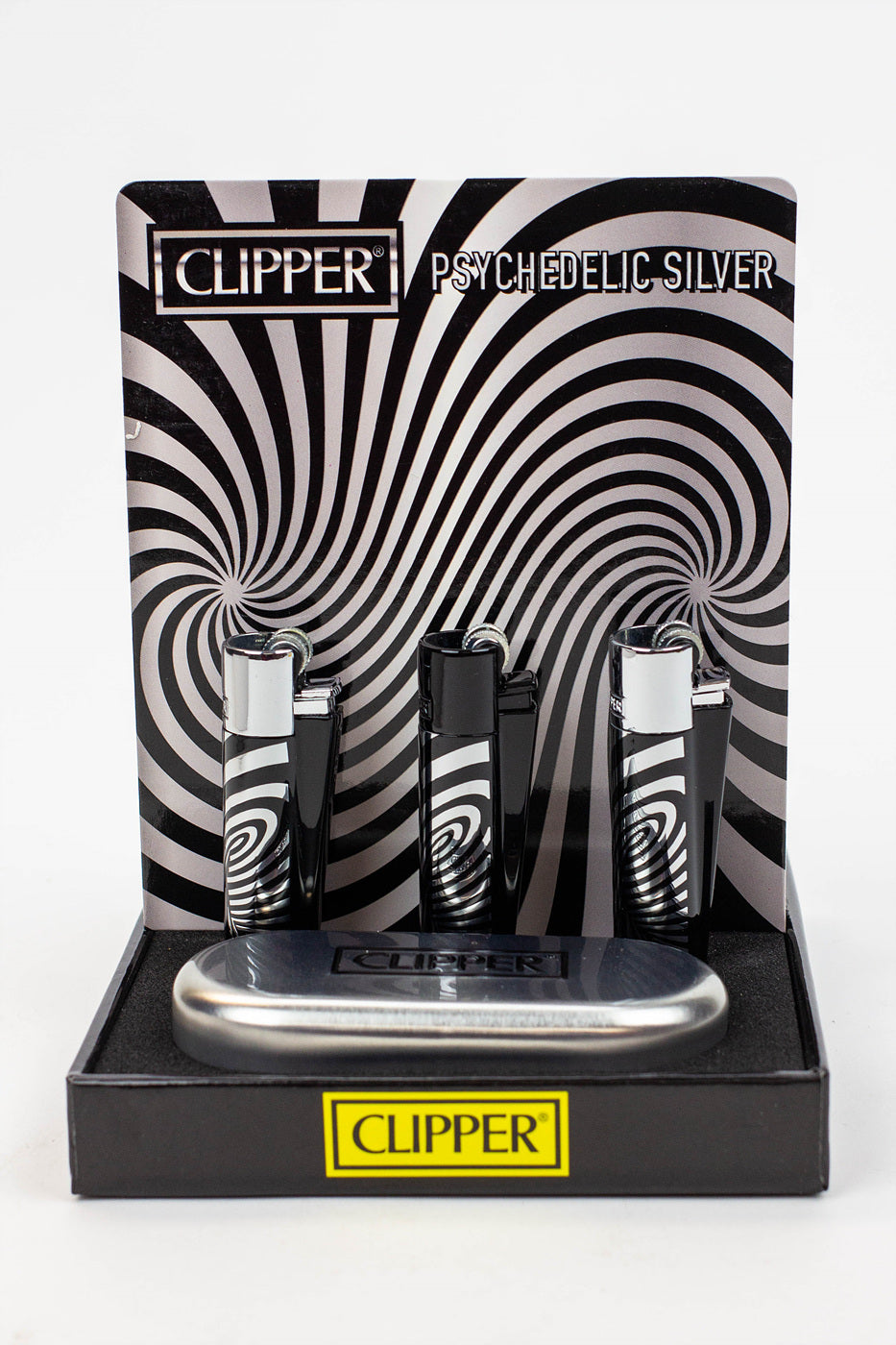CLIPPER PSYCHEDELIC SILVER METAL LIGHTERS COLLECTION BOX OF 12