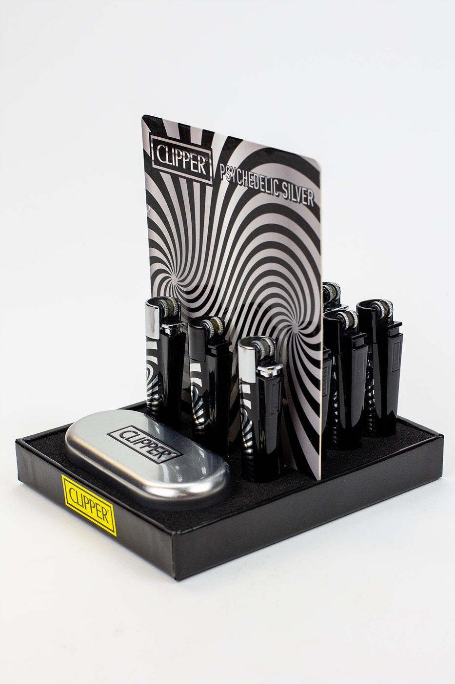 CLIPPER PSYCHEDELIC SILVER METAL LIGHTERS COLLECTION BOX OF 12