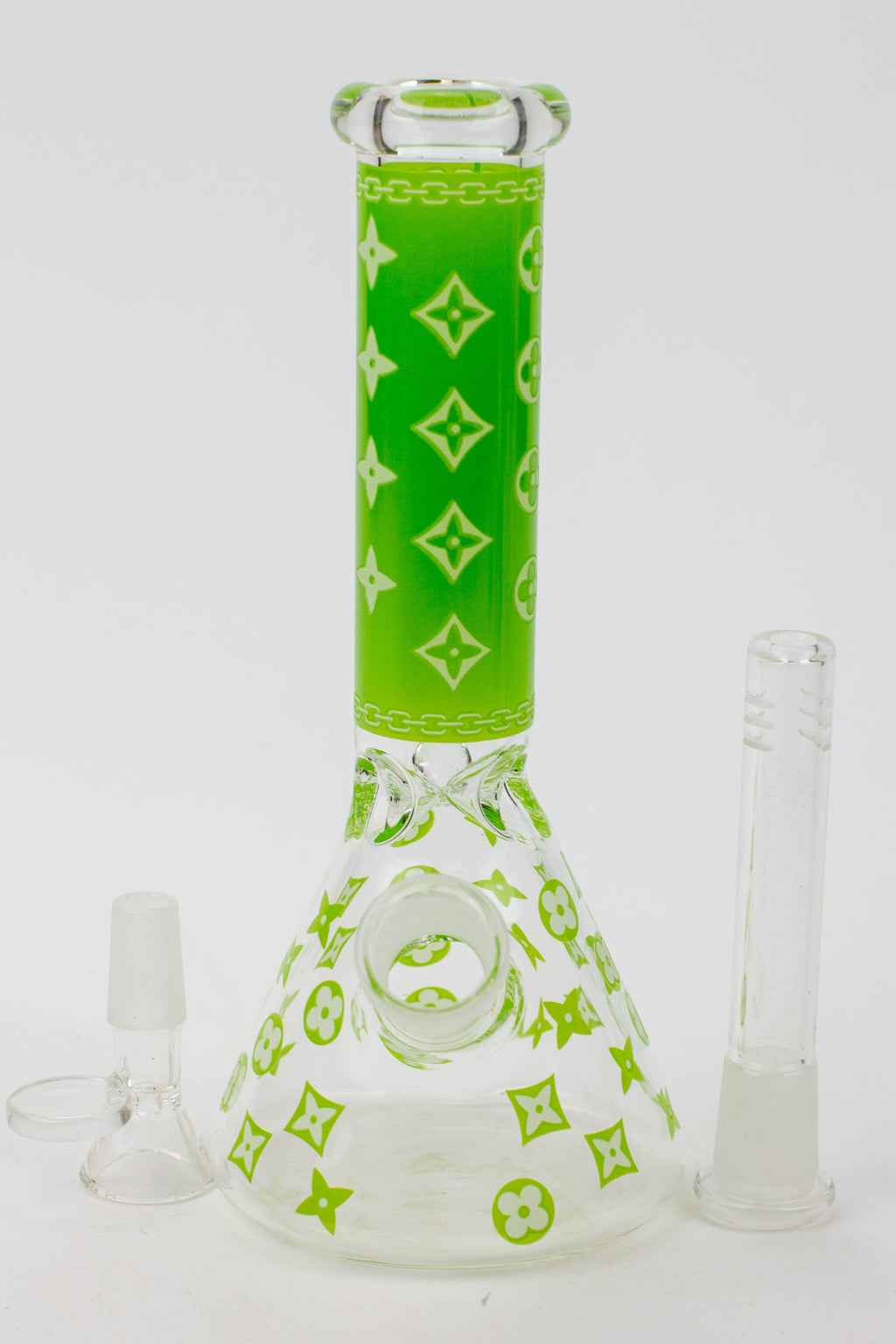 7.5" Luxury Pattern glow in the dark beaker glass water bong