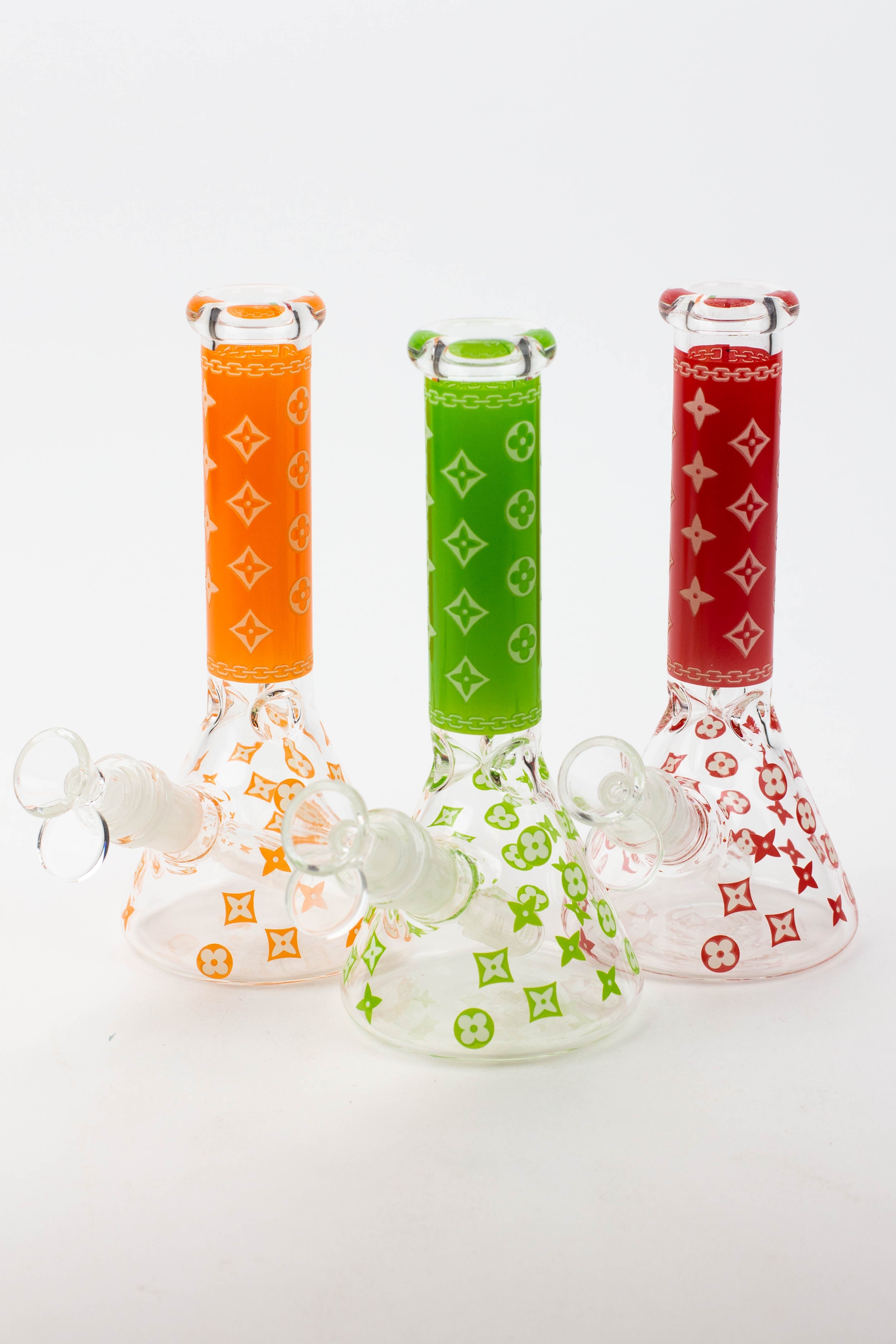 7.5" Luxury Pattern glow in the dark beaker glass water bong