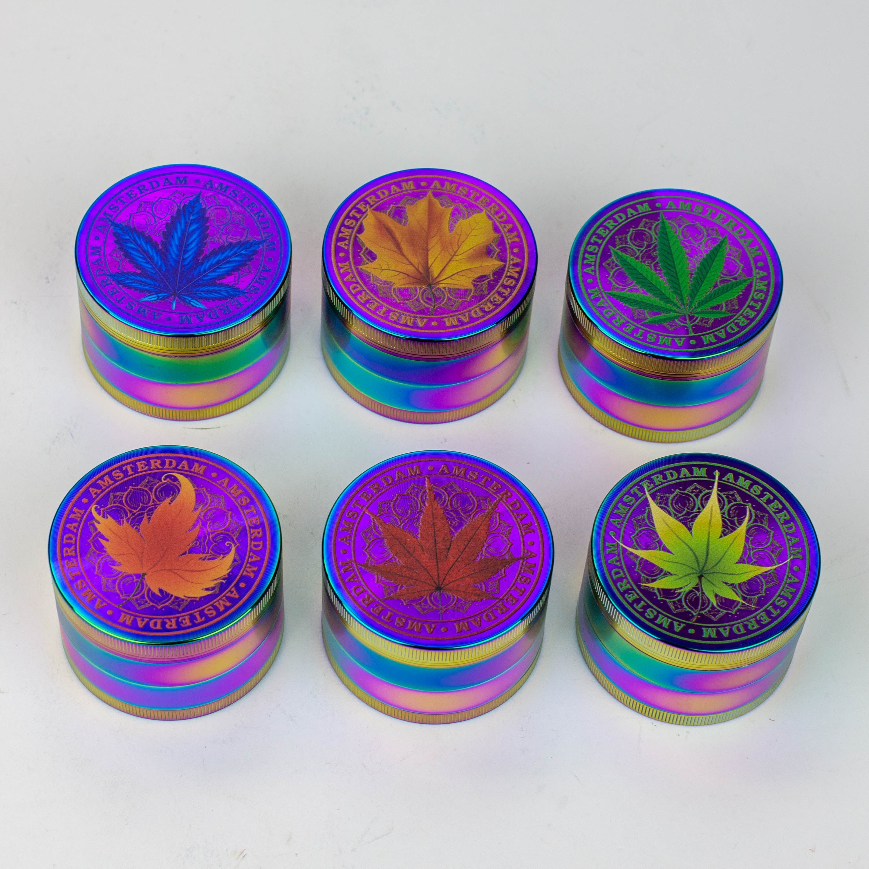GENIE 4 parts 63 mm Leaf rainbow metal grinder Box of 6