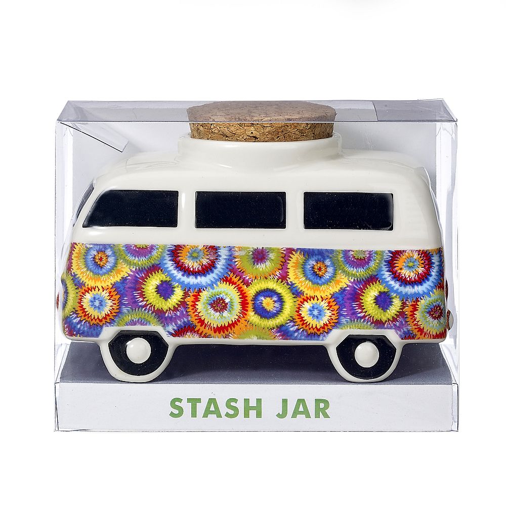 VINTAGE BUS STASH JAR - COLORFUL FLOWER BURST DESIGN