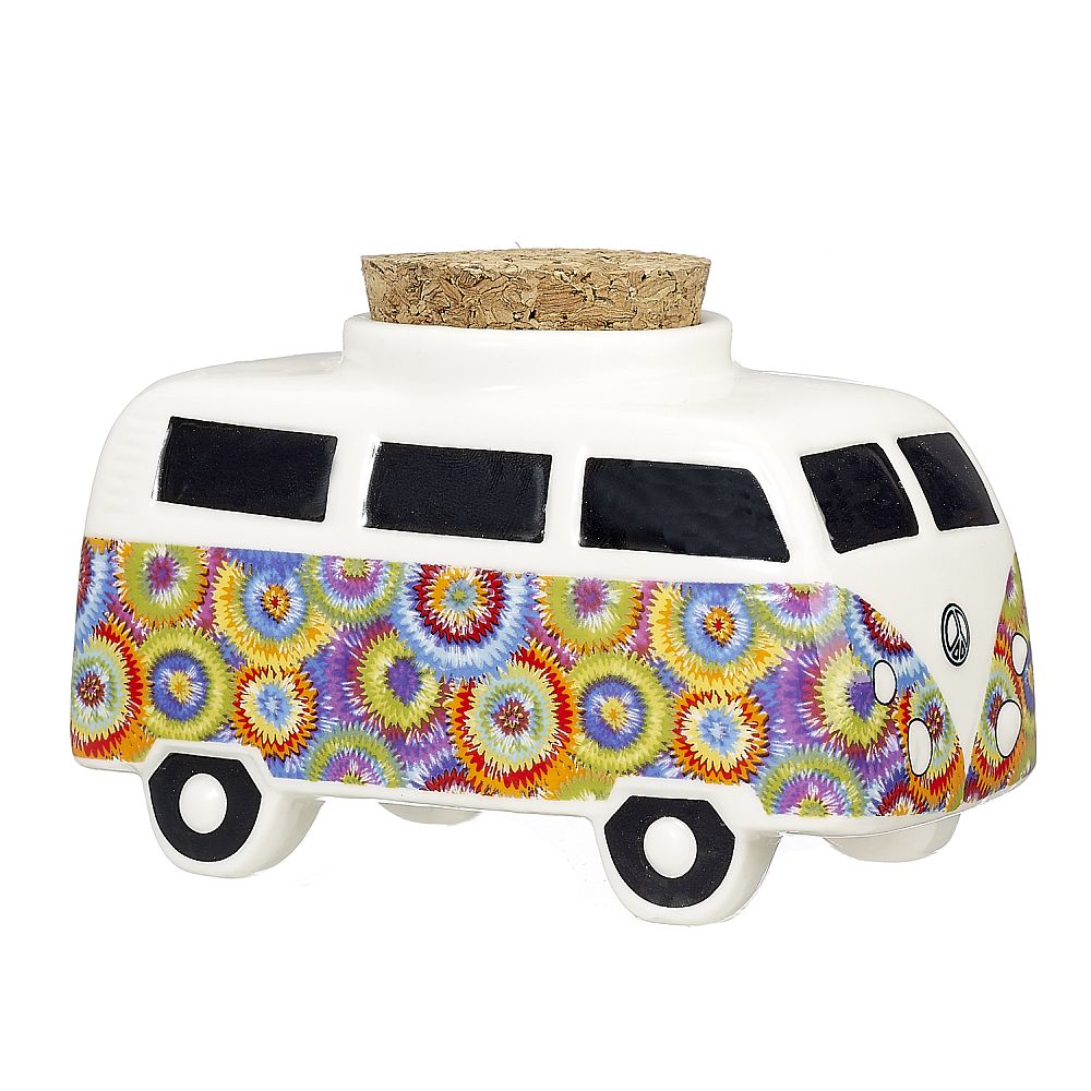 VINTAGE BUS STASH JAR - COLORFUL FLOWER BURST DESIGN