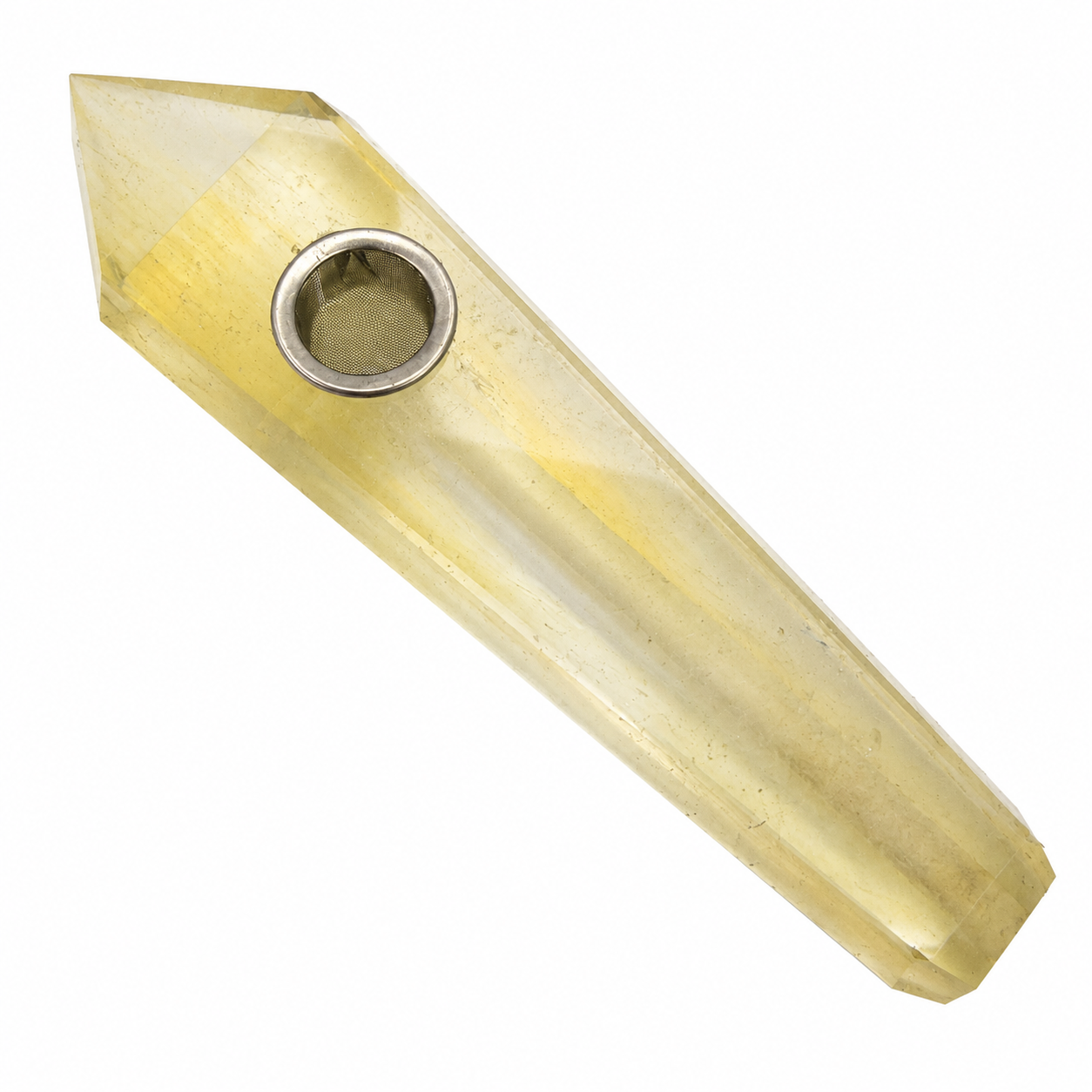 Acid Secs | Clear with Blue and Yellow Inclusions Quartz Crystal Pipe with Choke