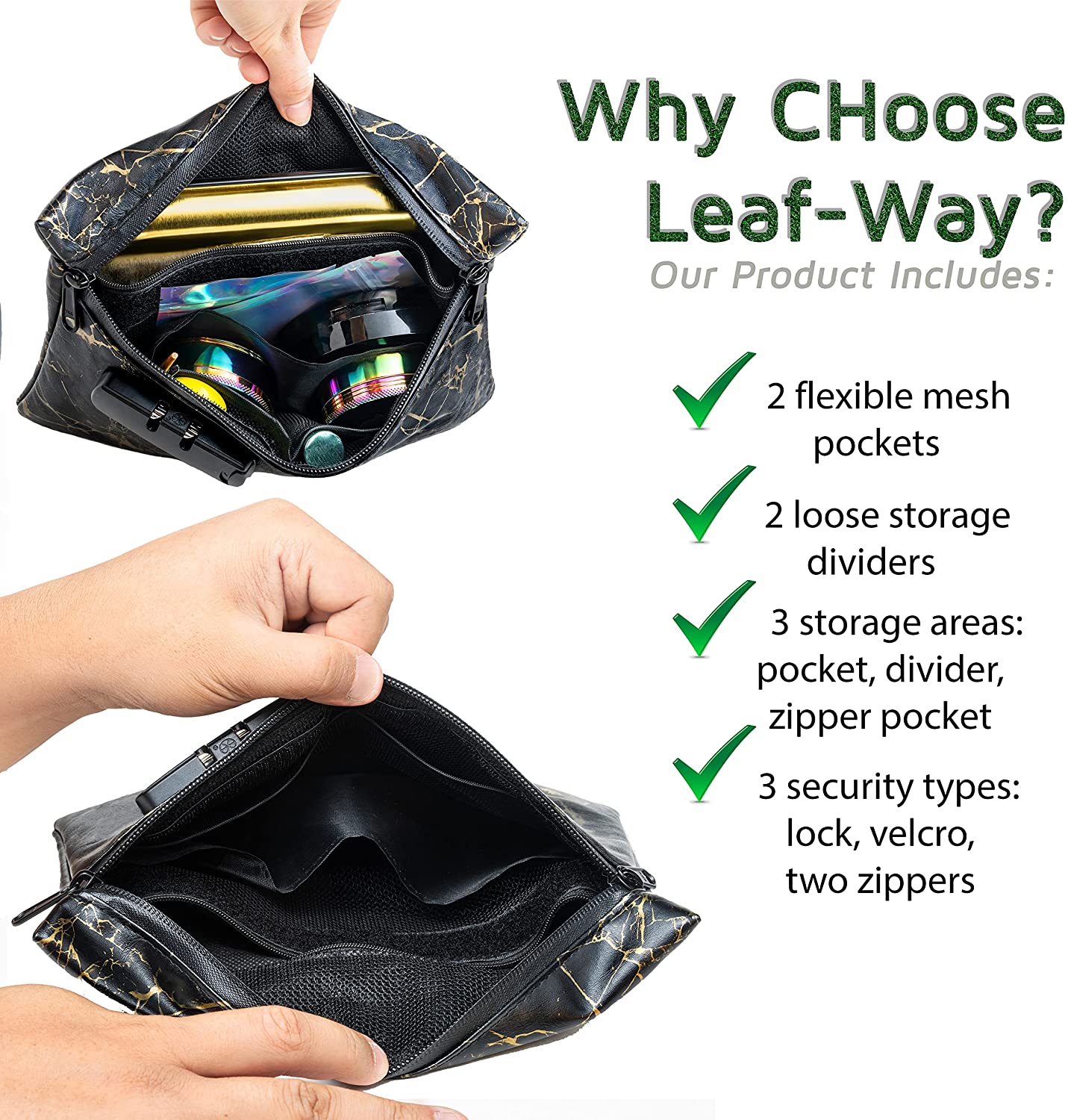 Lockable Storage Bag, Smell, Odor & Water Resistant Pouch for Travel, Cash, Money, Valuables, Medicine, Jewelry, Cosmetics, Zipper Safe with Pocket Organizer and Combo-Lock