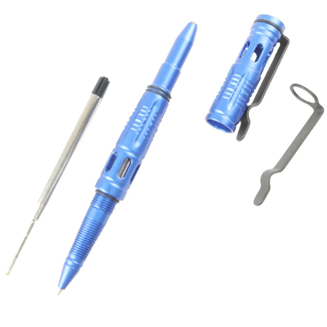 5.75″ Blue Tactical Pen – Self-Defense Pen with Belt Clip & Tool Slot [9862]