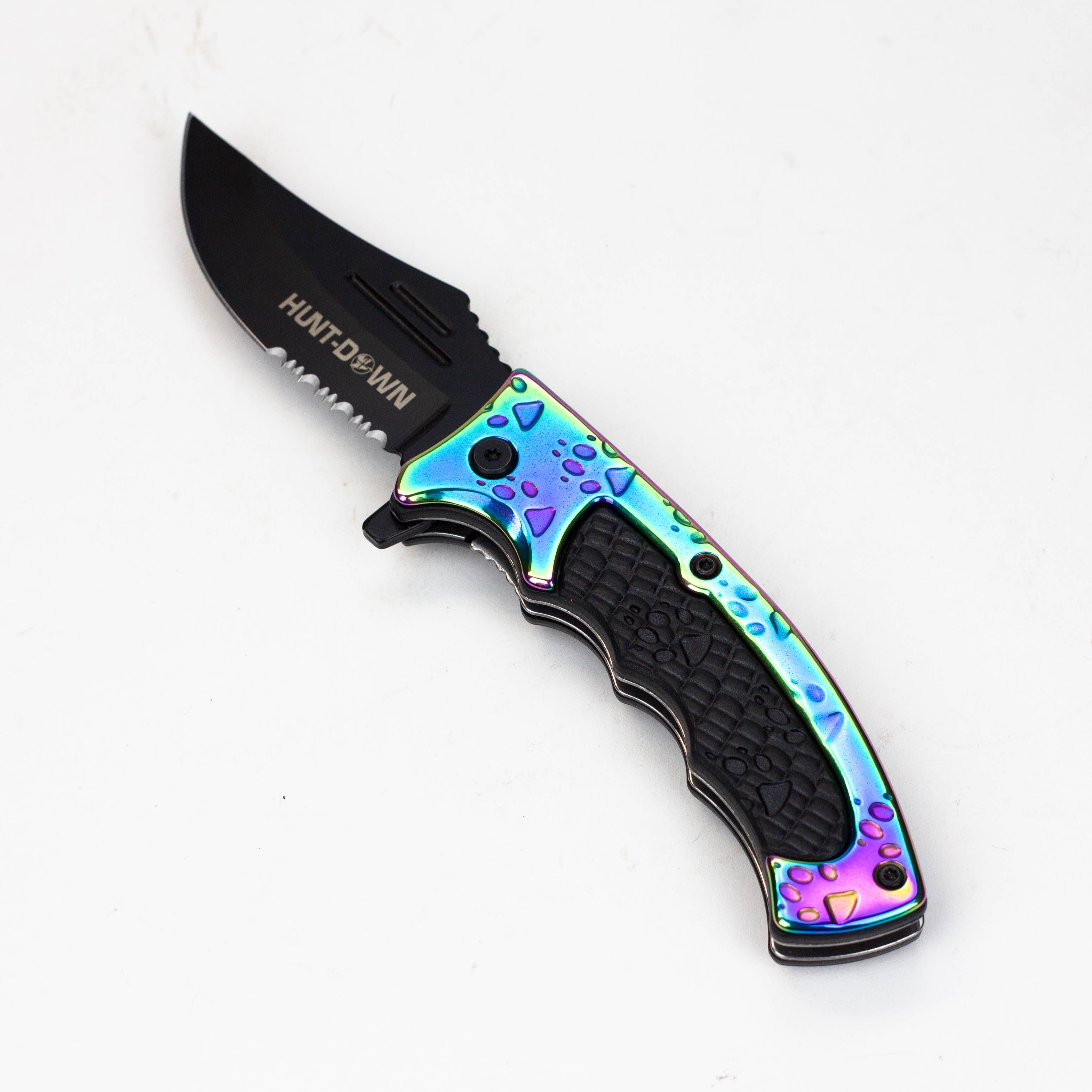 Hunt-Down 8″ Rainbow Tiger Paw Stainless 3CR13 Steel Folding Knife