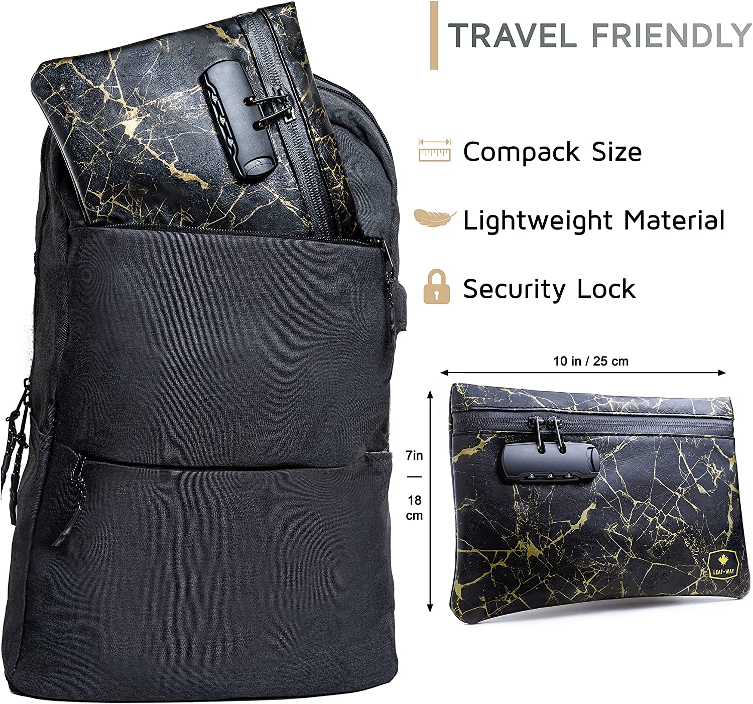 Lockable Storage Bag, Smell, Odor & Water Resistant Pouch for Travel, Cash, Money, Valuables, Medicine, Jewelry, Cosmetics, Zipper Safe with Pocket Organizer and Combo-Lock
