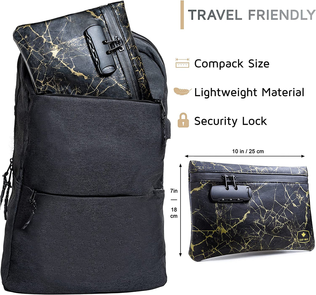 Lockable Storage Bag, Smell, Odor & Water Resistant Pouch for Travel, Cash, Money, Valuables, Medicine, Jewelry, Cosmetics, Zipper Safe with Pocket Organizer and Combo-Lock
