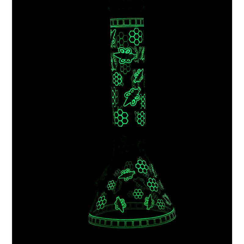 14" Honey bee glow in the dark / 7mm / glass beaker bong [A25]