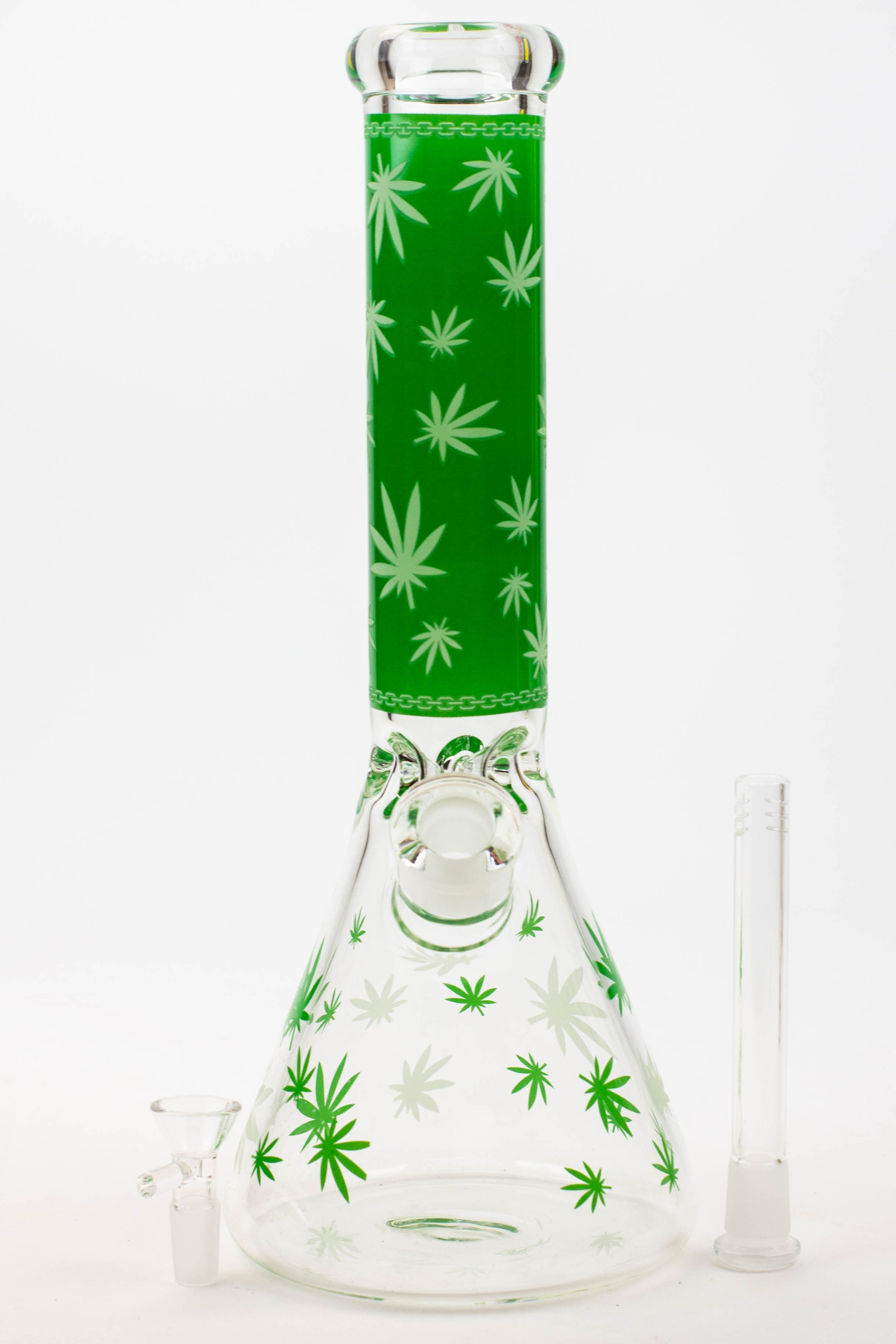 14" Leaf Glow in the dark 7 mm glass bong [A52]