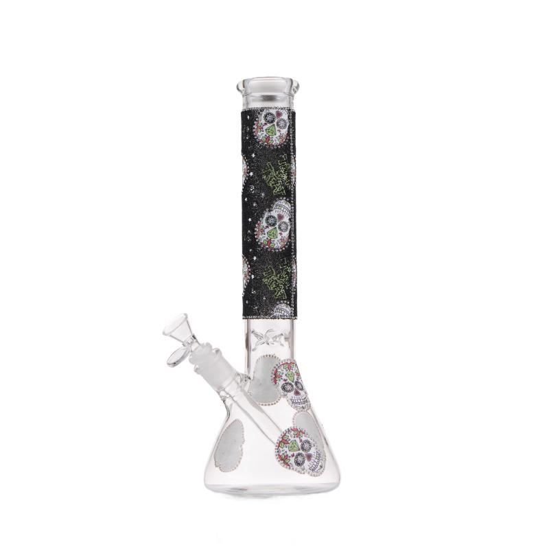 14" Graphic with cubic zirconia decor glass beaker water bong [AK19-308I]