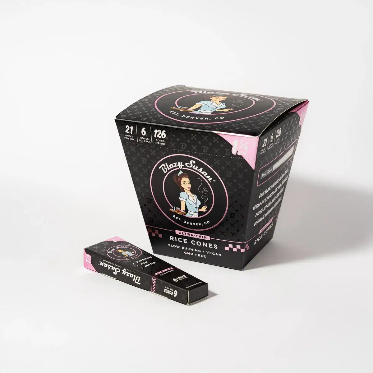 Blazy Susan | Ultra Thin Rice Pre-Rolled Cones – 1 ¼ Size (6 Count Pack)
