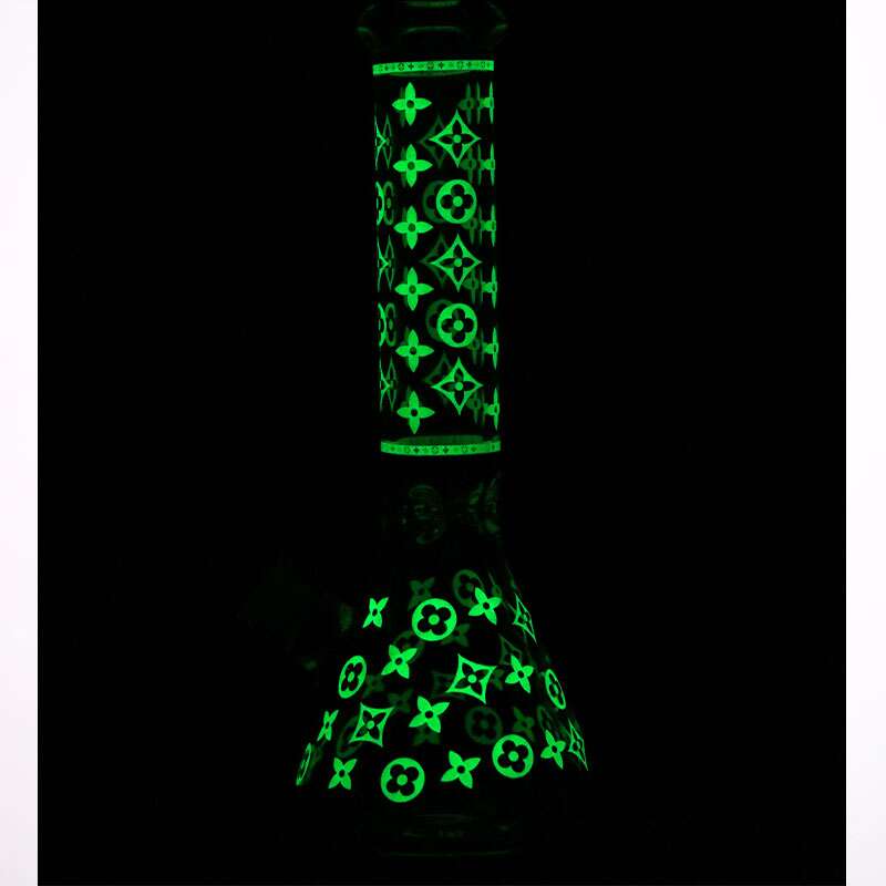 14" Luxury Pattern glow in the dark / 7mm / glass beaker bong [CH-107]