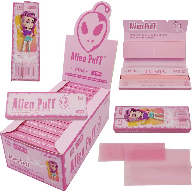 Alien Puff Pink – 1 1/4 size 100% Natural Organic Gum – Rolling paper with Filter Tips [HP2205]