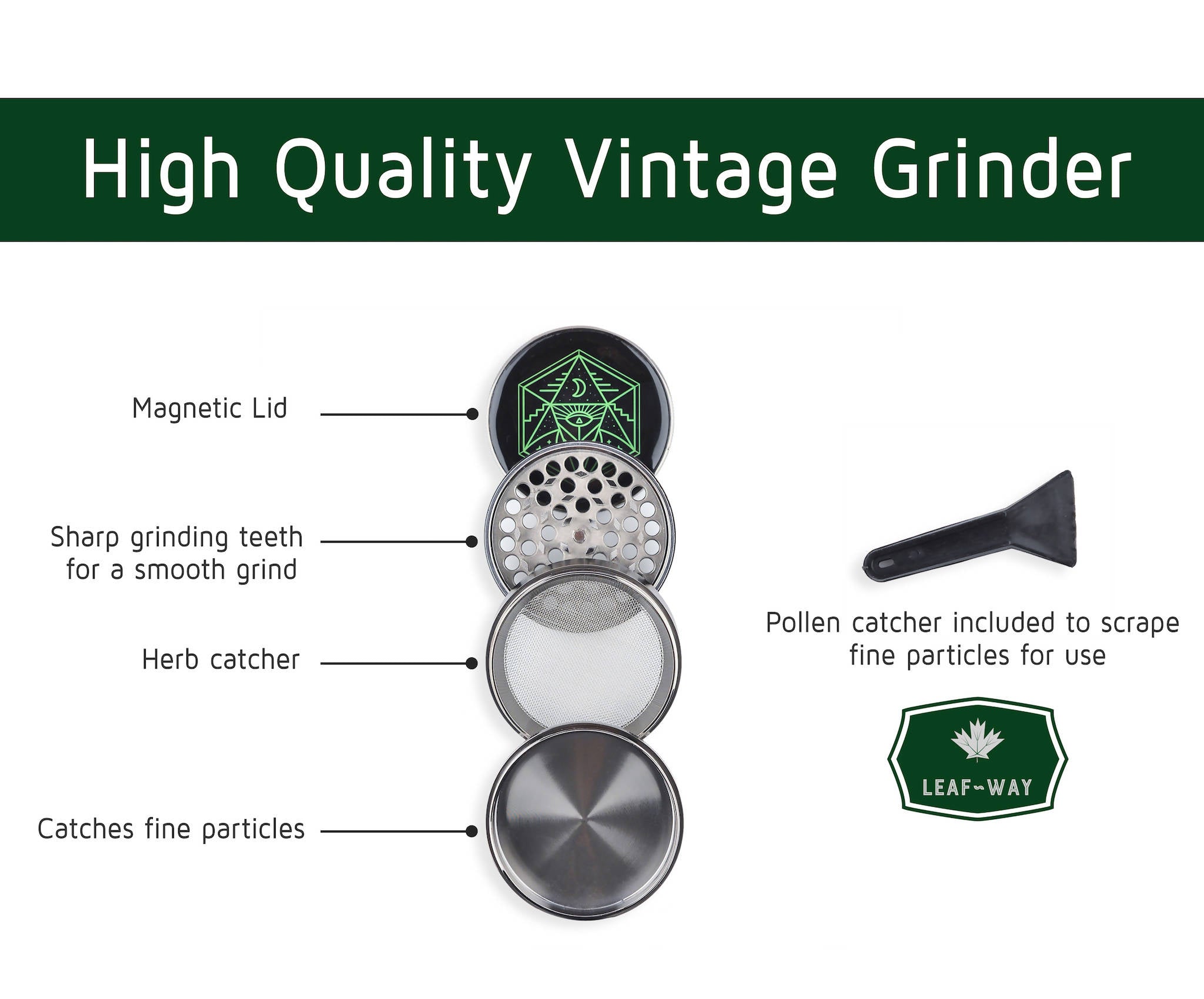 Vintage Stash Box Bundle - Ancient Symbol Design - Grinder - Rolling Tray - Airtight & UV Protecting Glass Jar - Accessory Gift Kit - Secure Storage Box - Lock & Key - Leaf-Way Brand Accessories