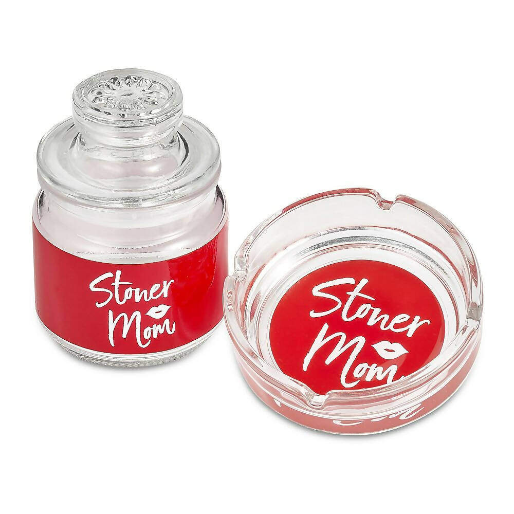 ASHTRAY AND STASH JAR SET - RED STONER MOM DESIGN
