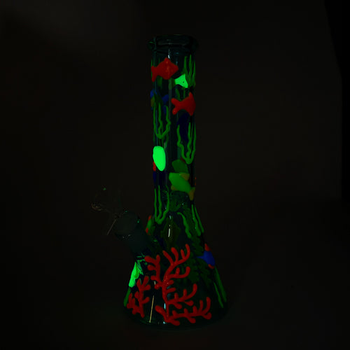 10" 3D Under The Sea Design Glass Beaker Bong-Glow in the dark