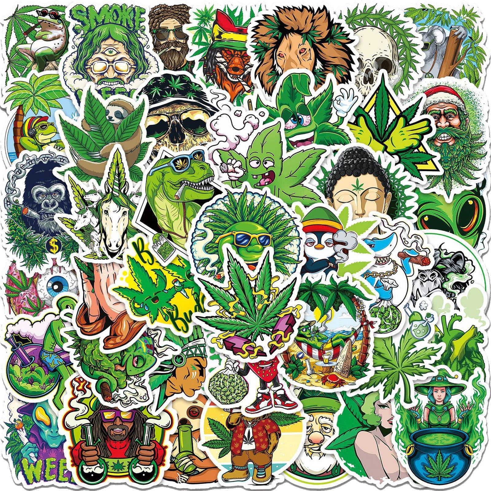 50pcs Assorted Cannabis Design Stickers