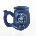 ROAST & TOAST "SIP PUFF PASS" PIPE MUG - SHINY BLUE WITH WHITE PRINT