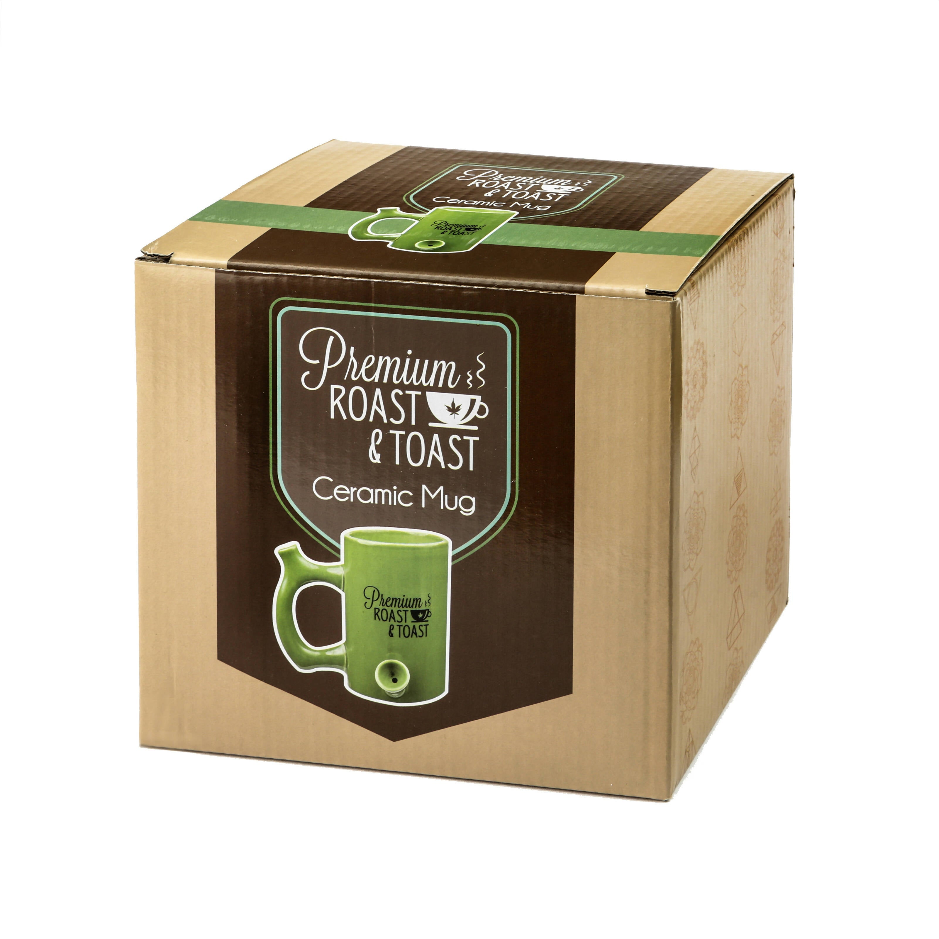 GREEN ROAST & TOAST PIPE MUG WITH BLACK PRINT