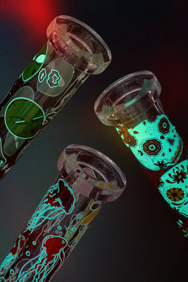 Red Eye Glass® | 10" Sugar Skull Glow-in-the-Dark Water Pipe [REG160]