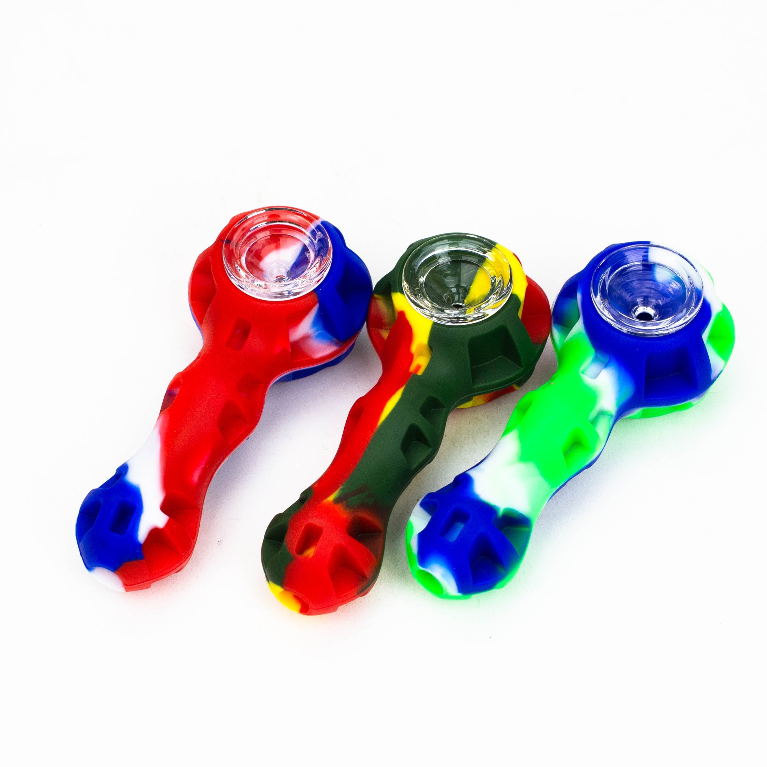Silicone hand pipe with glass bowl and Dab tool Jar of 10