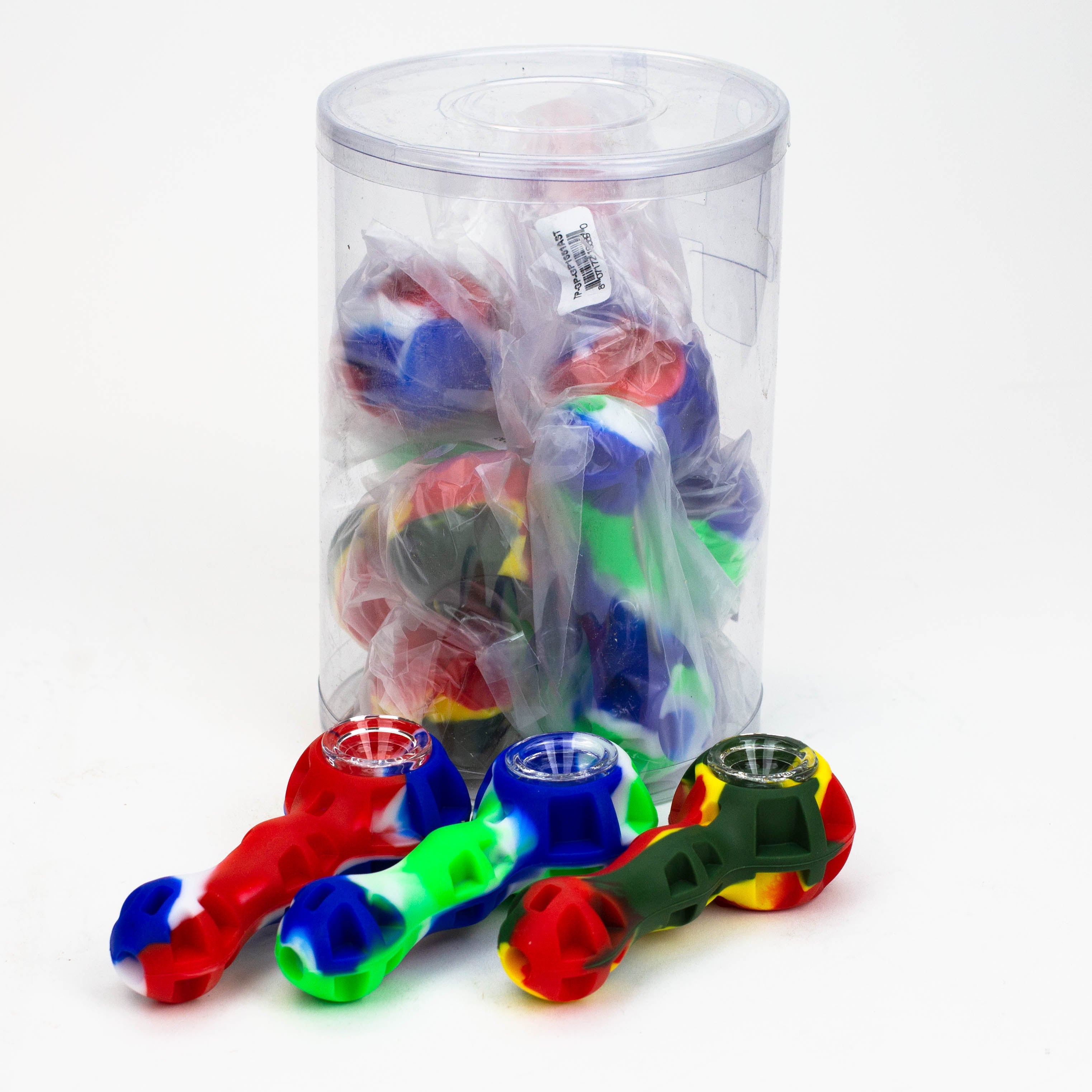 Silicone hand pipe with glass bowl and Dab tool Jar of 10