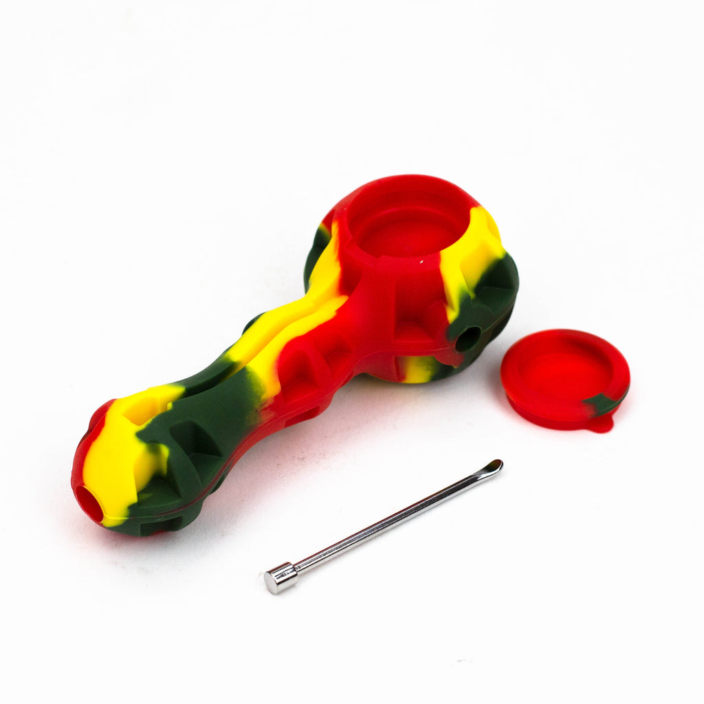 Silicone hand pipe with glass bowl and Dab tool Jar of 10