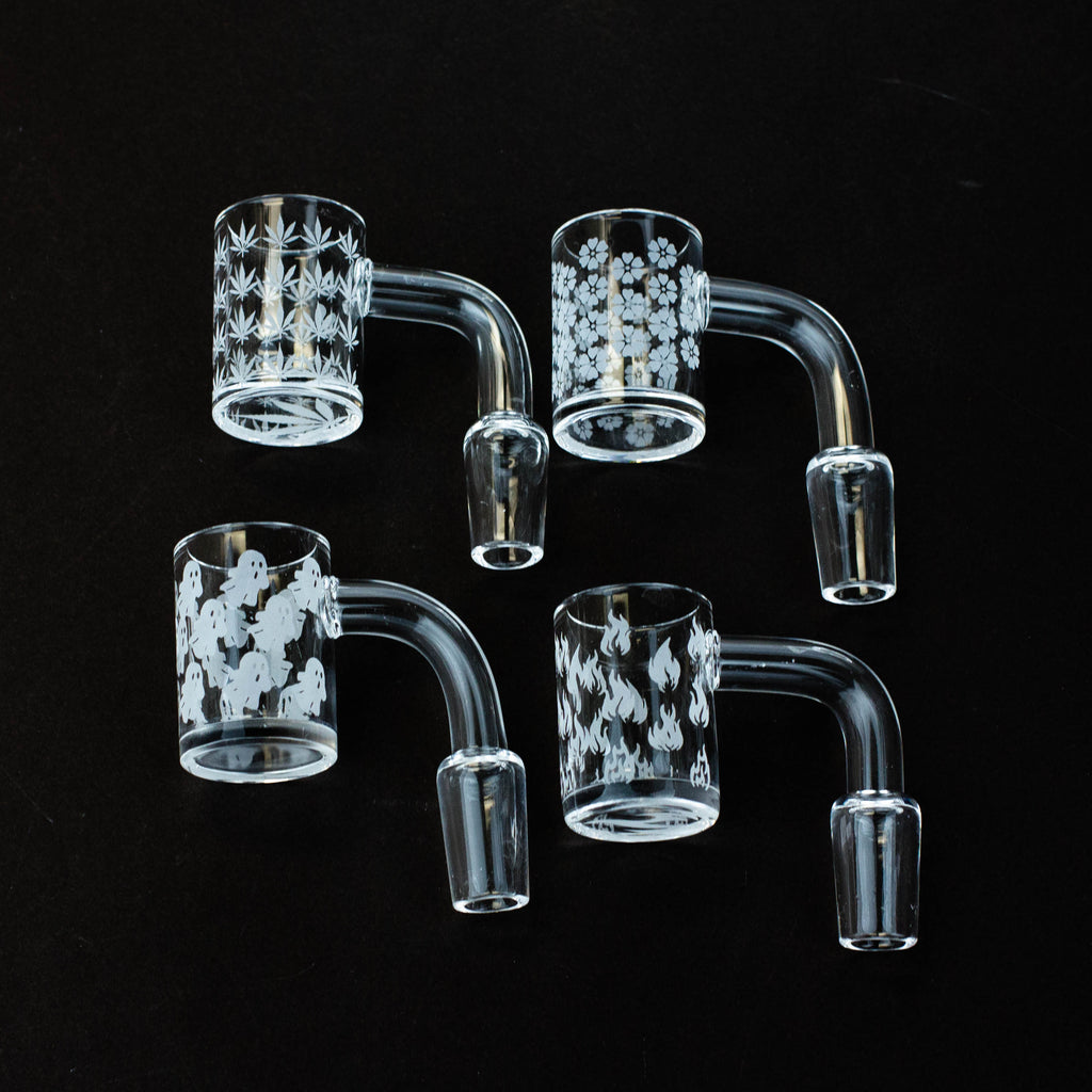 Flat top banger with sandblast graphic for 14 mm male joint