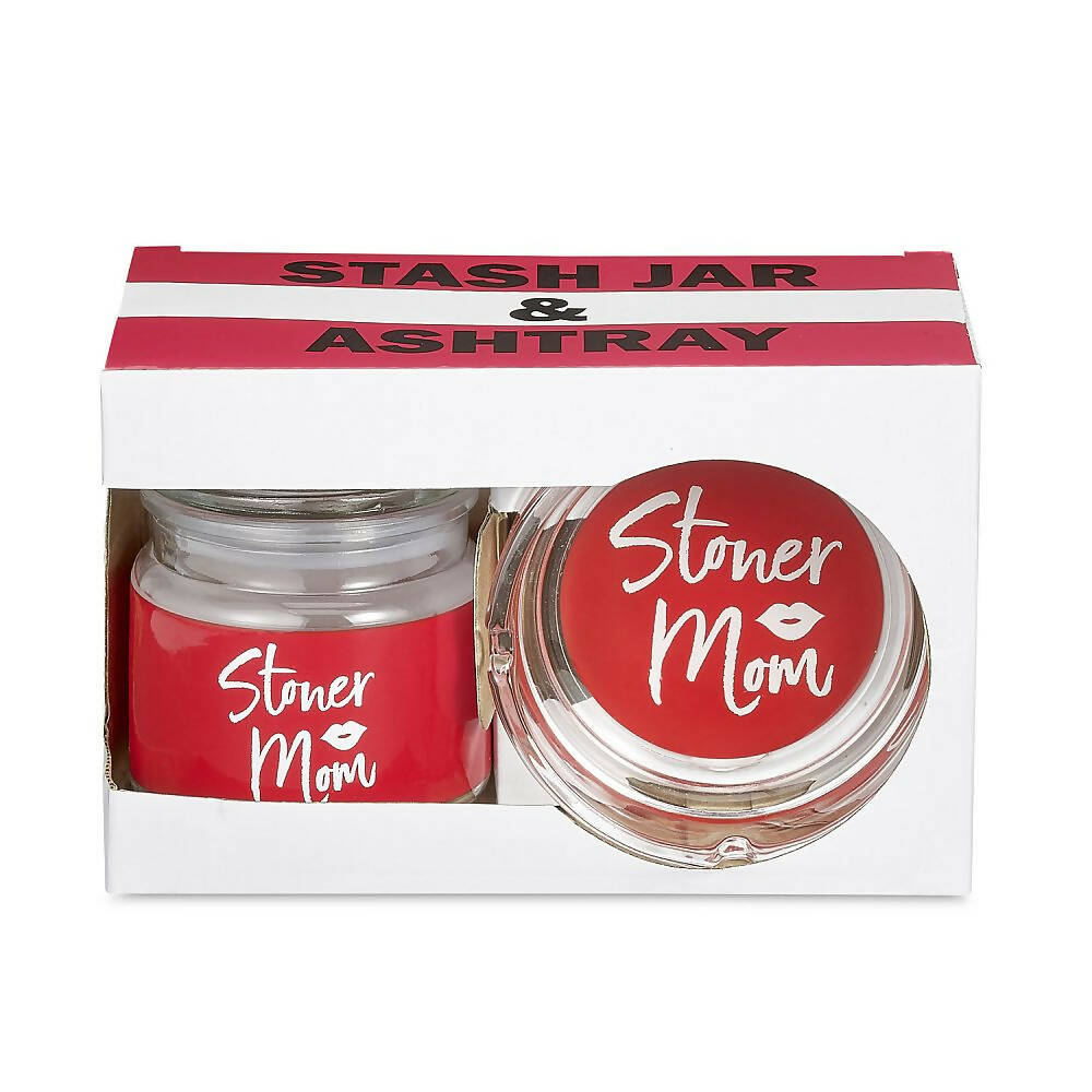 ASHTRAY AND STASH JAR SET - RED STONER MOM DESIGN