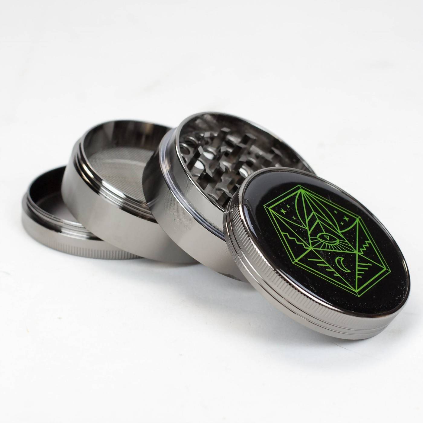 6.3 cm (2.5 inch) Spice Grinder, 4 Part, Vintage, Ancient Symbol Design, Magnetic Lid, Durable Zinc Alloy, Pollen Catcher - Leaf-Way Brand Accessories