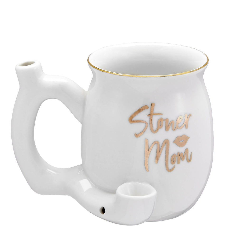 ROAST AND TOAST STONER MOM PIPE MUG - WHITE WITH GOLD PRINT