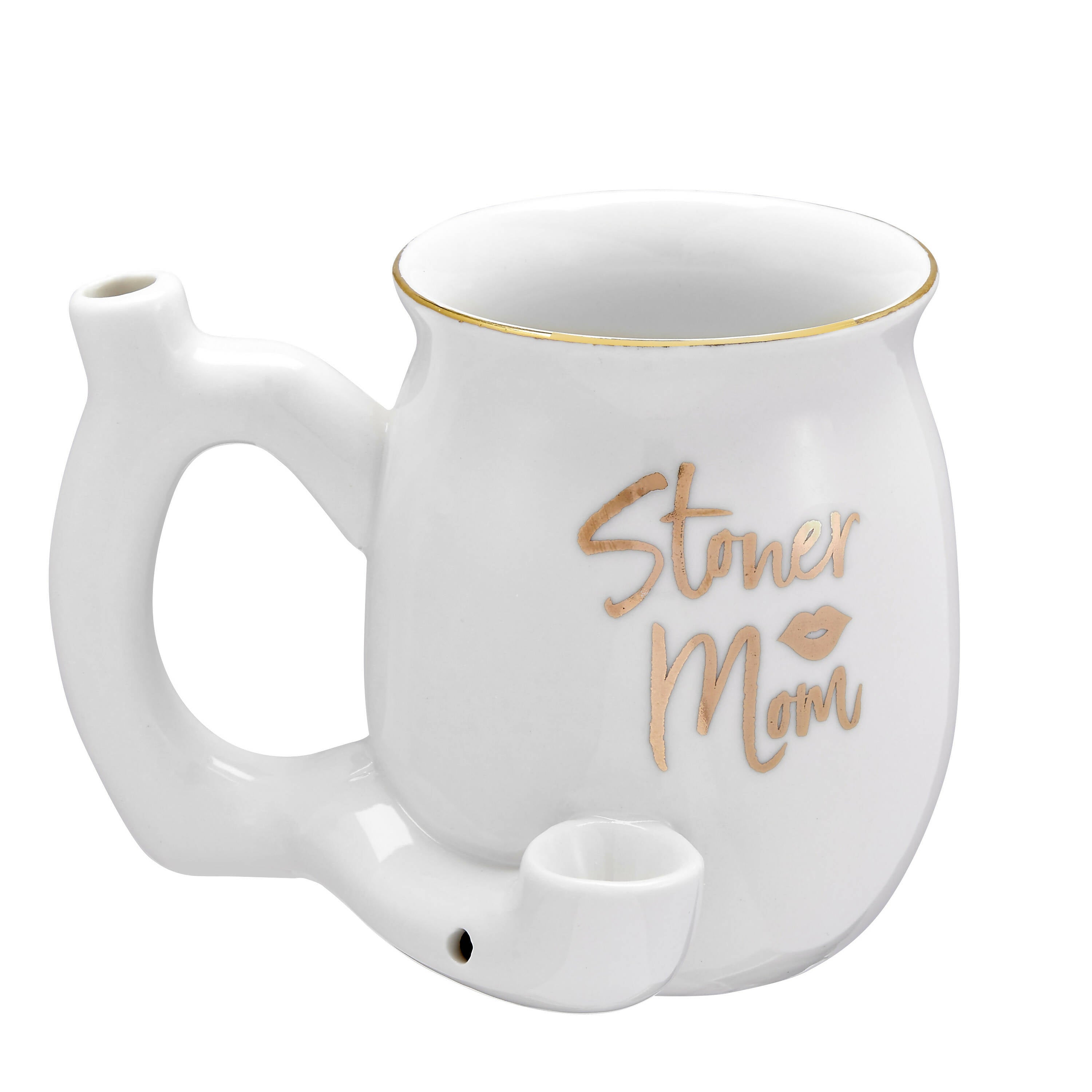 ROAST AND TOAST STONER MOM PIPE MUG - WHITE WITH GOLD PRINT