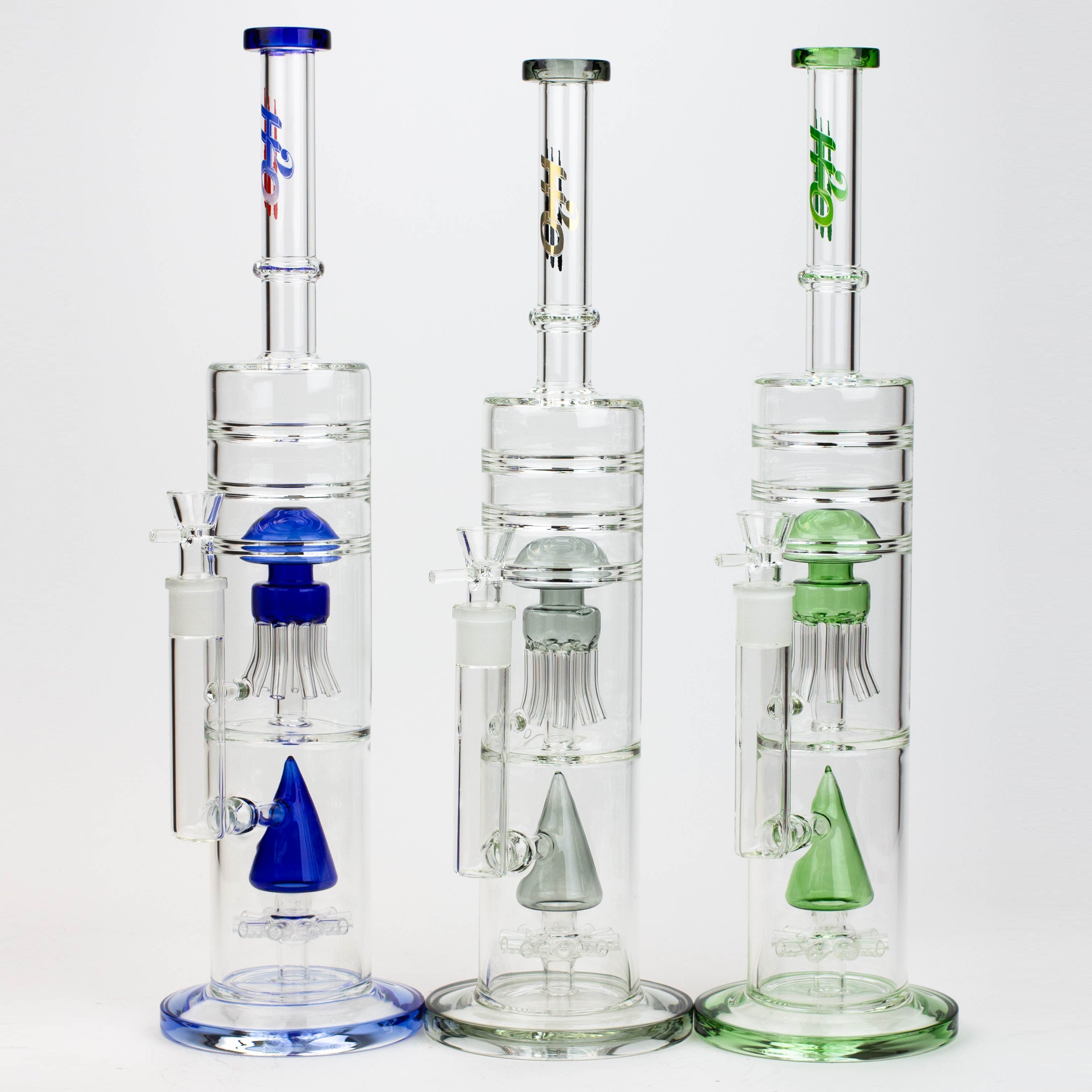 17" H2O dual diffuser glass water bong [H2O-5002]