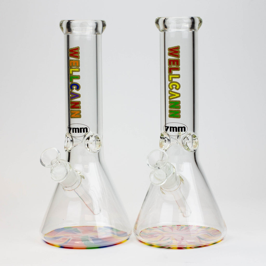 12" WellCann beaker 7 mm glass water bong with Colour Bottom