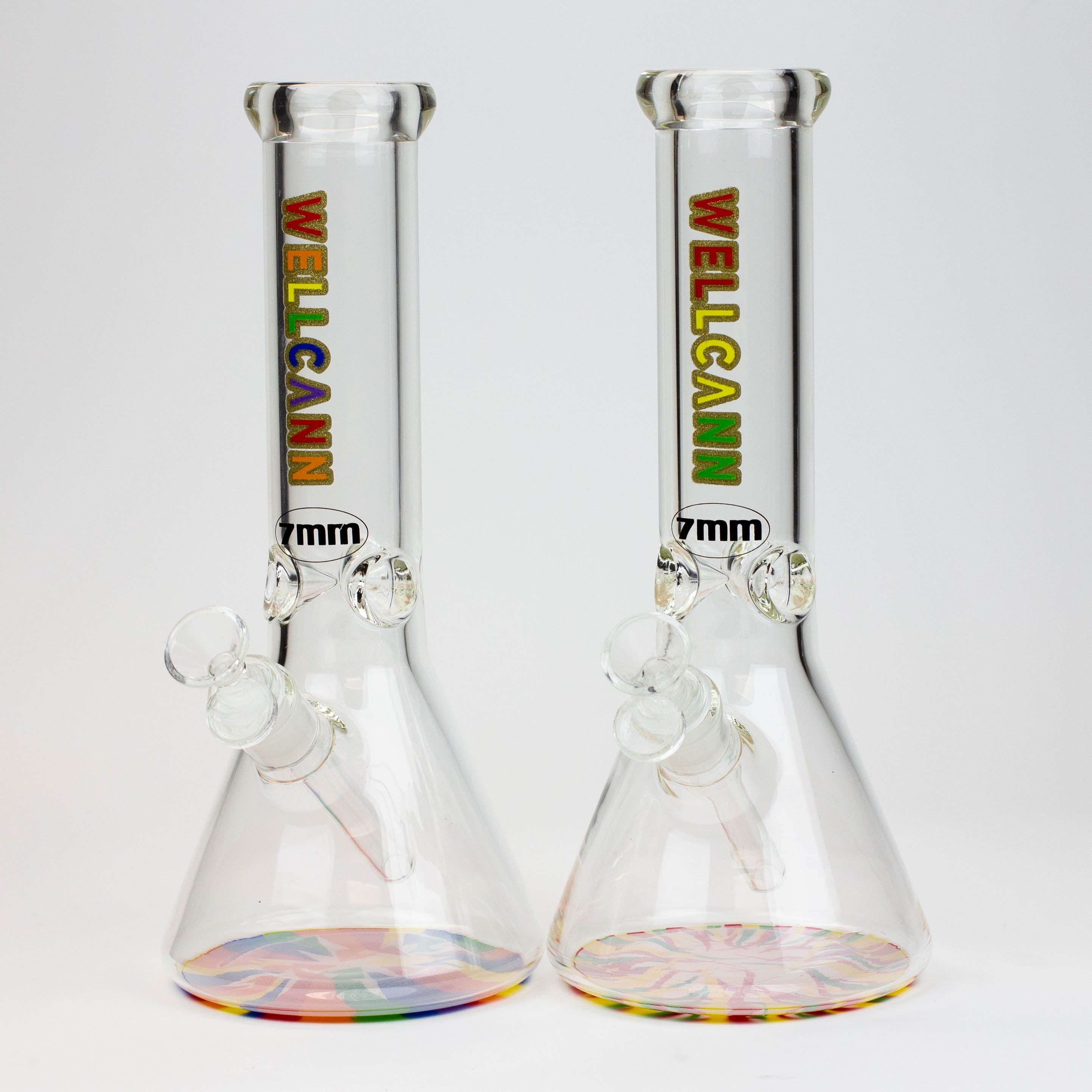 12" WellCann beaker 7 mm glass water bong with Colour Bottom