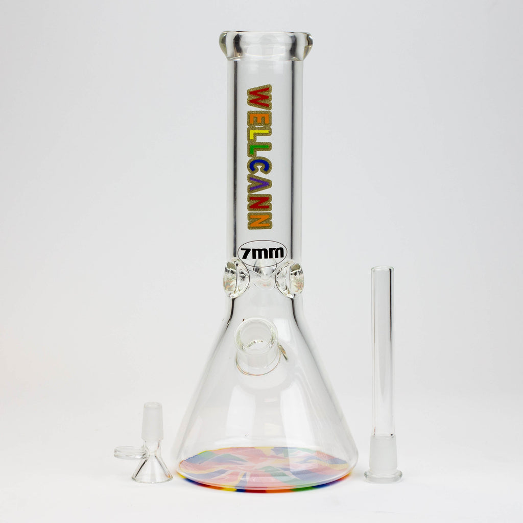 12" WellCann beaker 7 mm glass water bong with Colour Bottom