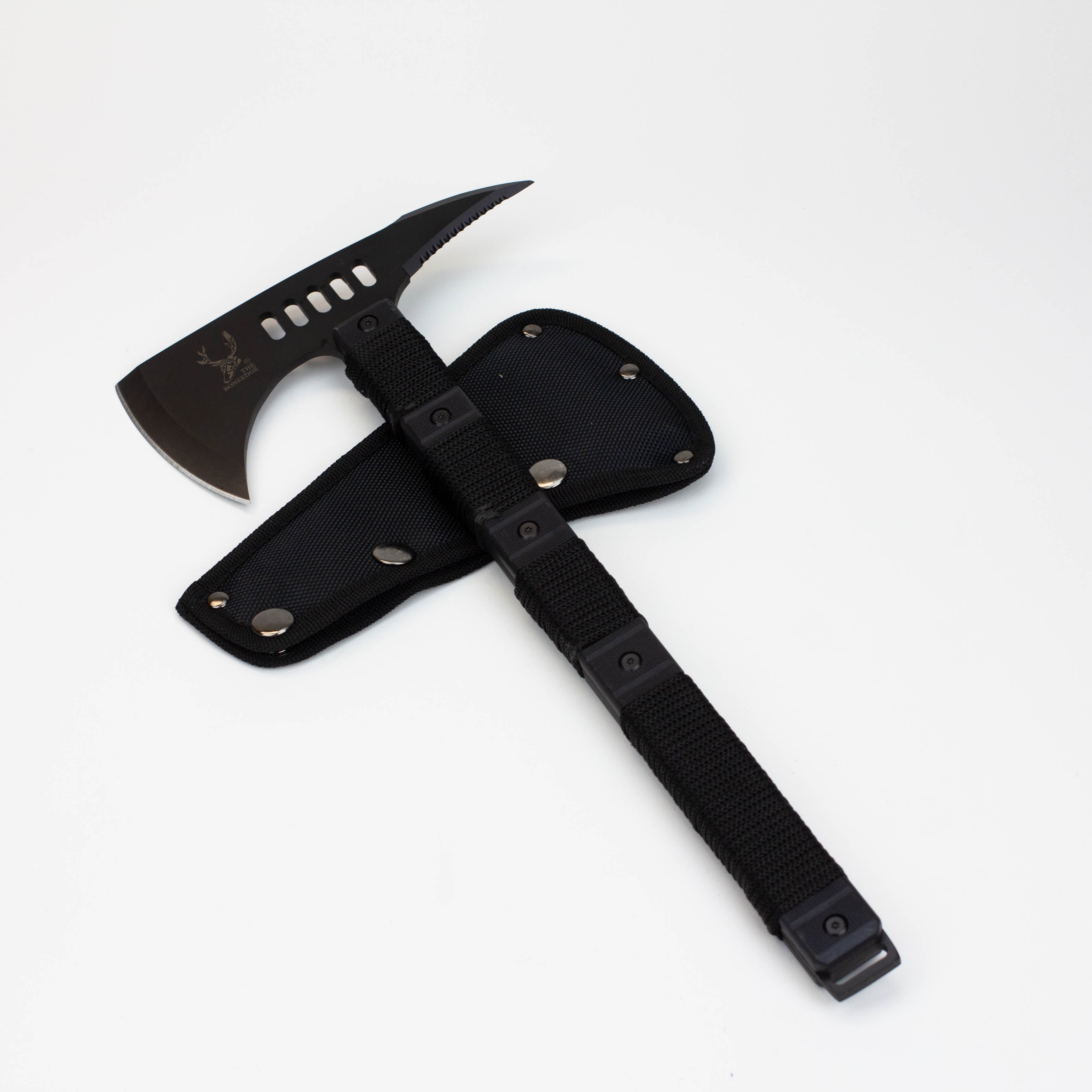 14 1/2″ The Bone Edge Tactical Axe with Sheath Black Hatchet [HK6185]