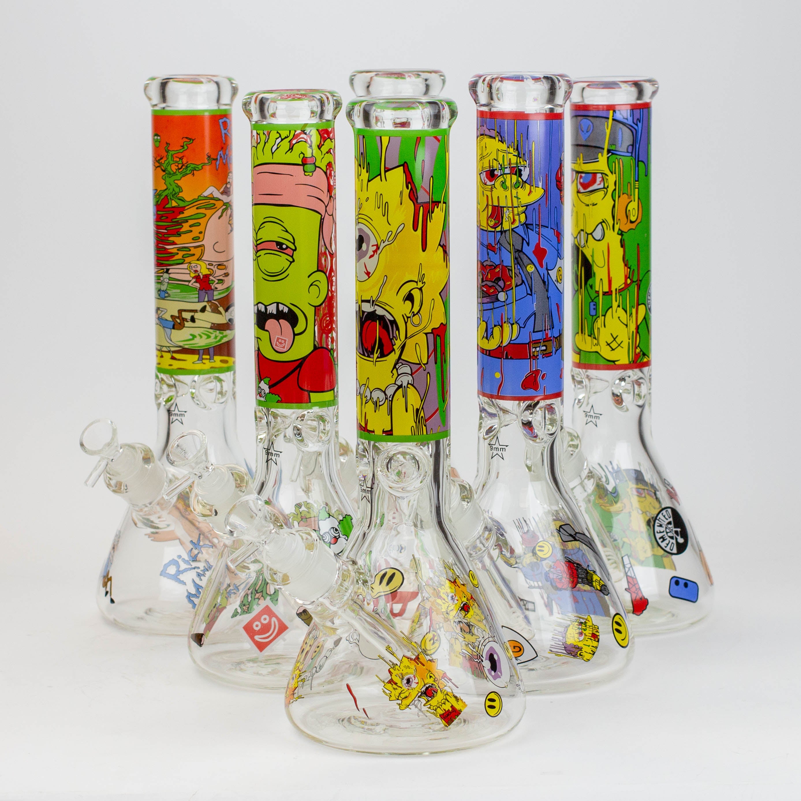 13.5" RM cartoon 9 mm glass beaker water bong