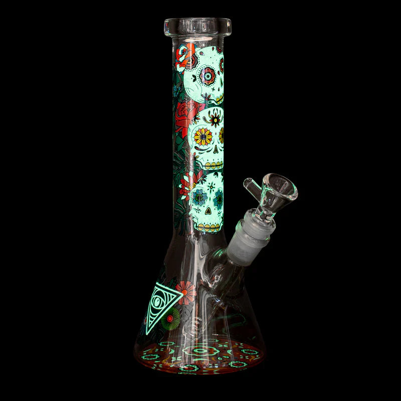 Red Eye Glass® | 10" Sugar Skull Glow-in-the-Dark Water Pipe [REG160]