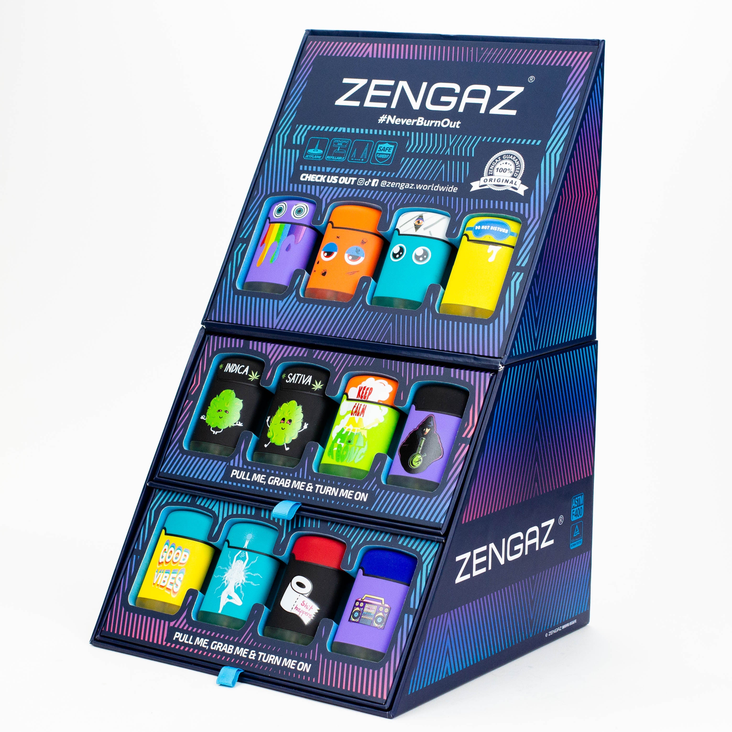 ZENGAZ® Mega Jet Single flame Torch lighter Display of 48